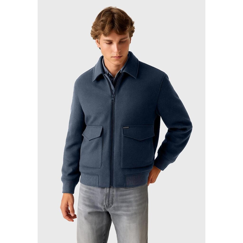 Jaqueta Bomber Lã Eco Azul Marinho
