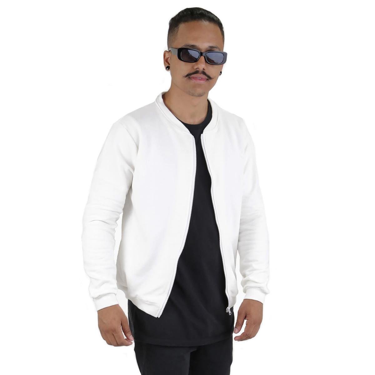 Jaqueta Bomber Masculina Swag Zíper Moletom - Off White Menor preço em Jaqueta Bomber Masculina Swag Zíper Moletom - Off White