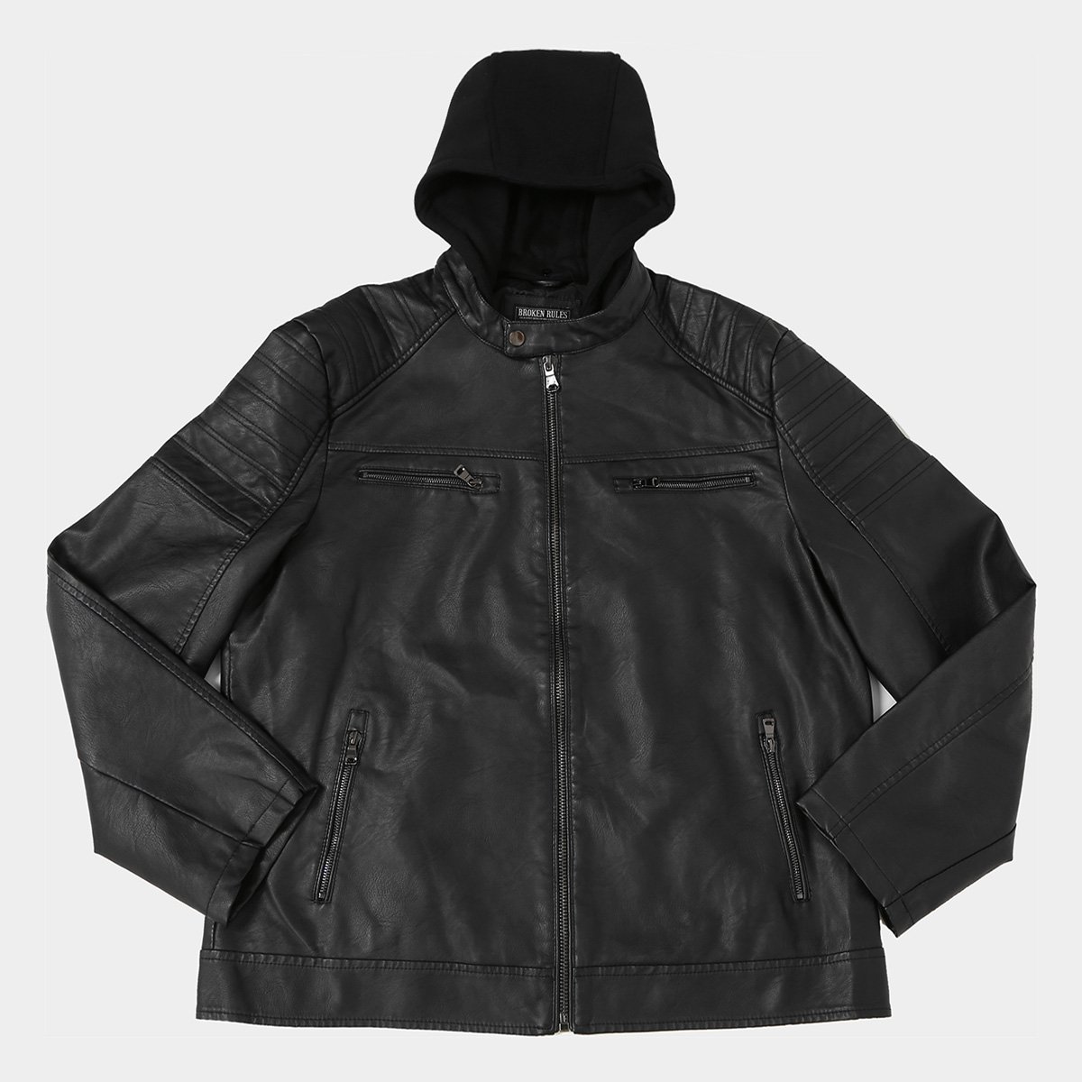 Jaqueta Broken Rules Biker Plus Size Capuz Removível Masculina - Preto Menor preço em Jaqueta Broken Rules Biker Plus Size Capuz Removível Masculina - Preto