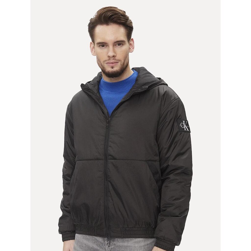 Jaqueta Calvin Klein Jeans Hooded Bomber Lateral Logo Preta