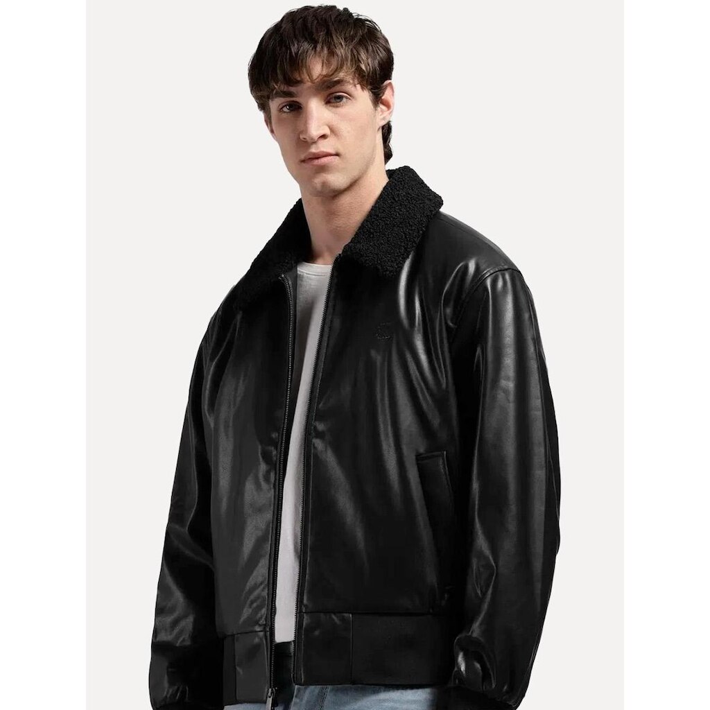Jaqueta Calvin Klein Jeans Masculina Faux Leather Gola Preta 40RE403G 0987