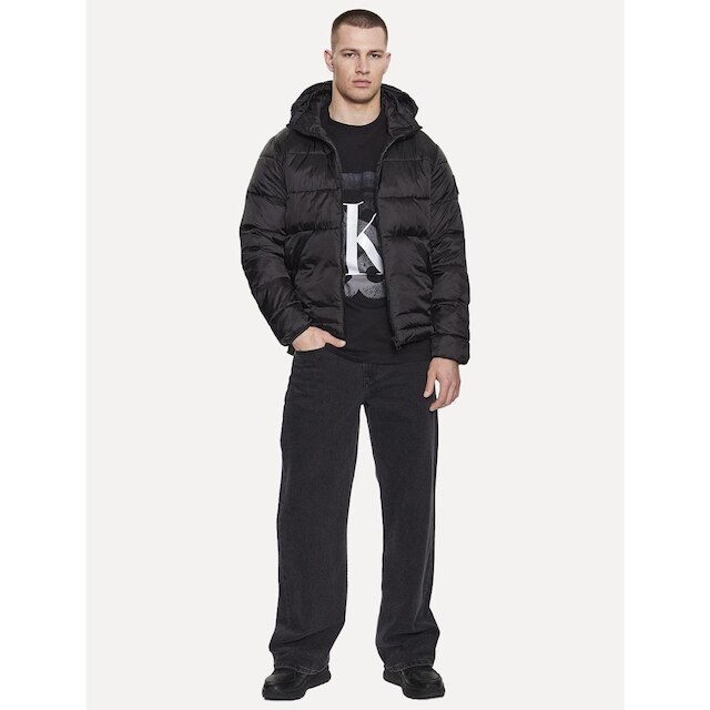 Jaqueta Calvin Klein Jeans Masculina Padded Hoodie Preta