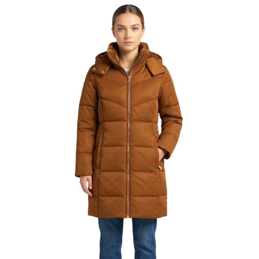 Jaqueta Calvin Klein Longa Acolchoada Botões e Capuz Marrom Feminina