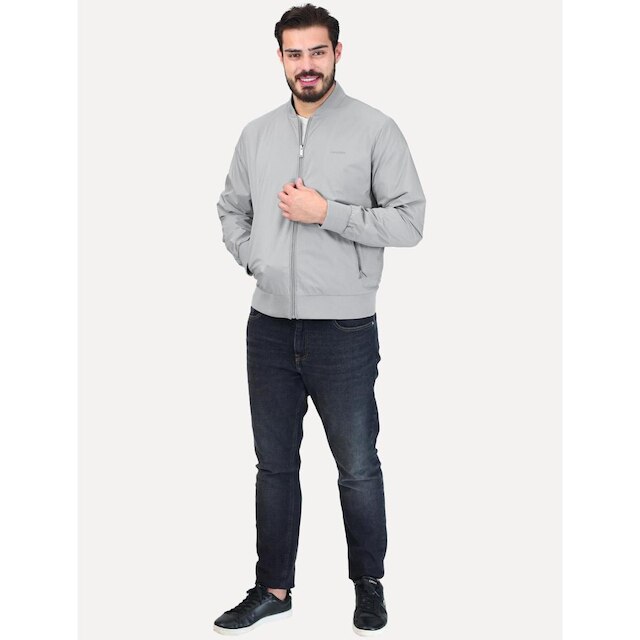 Jaqueta Calvin Klein Masculina Bomber Logo Full Zip Cinza Claro 40FM512 0905