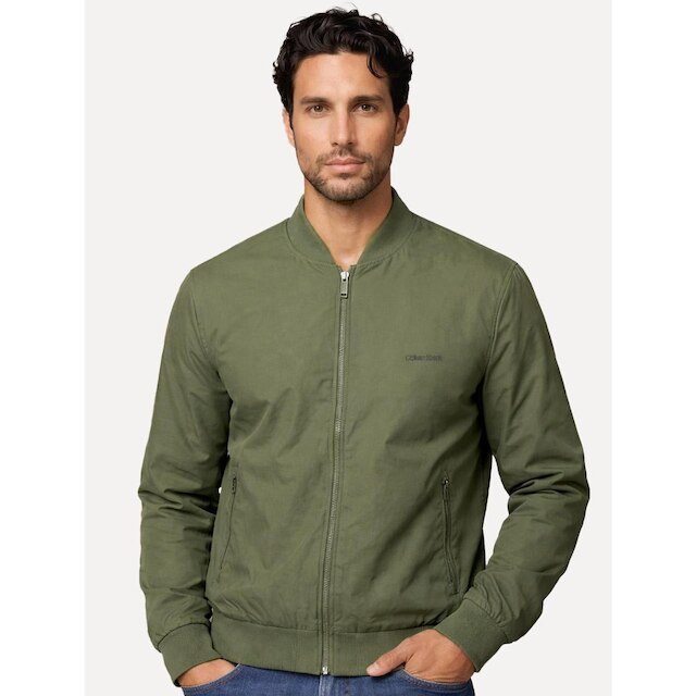 Jaqueta Calvin Klein Masculina Bomber Logo Full Zip Verde Oliva 40FM512 0601