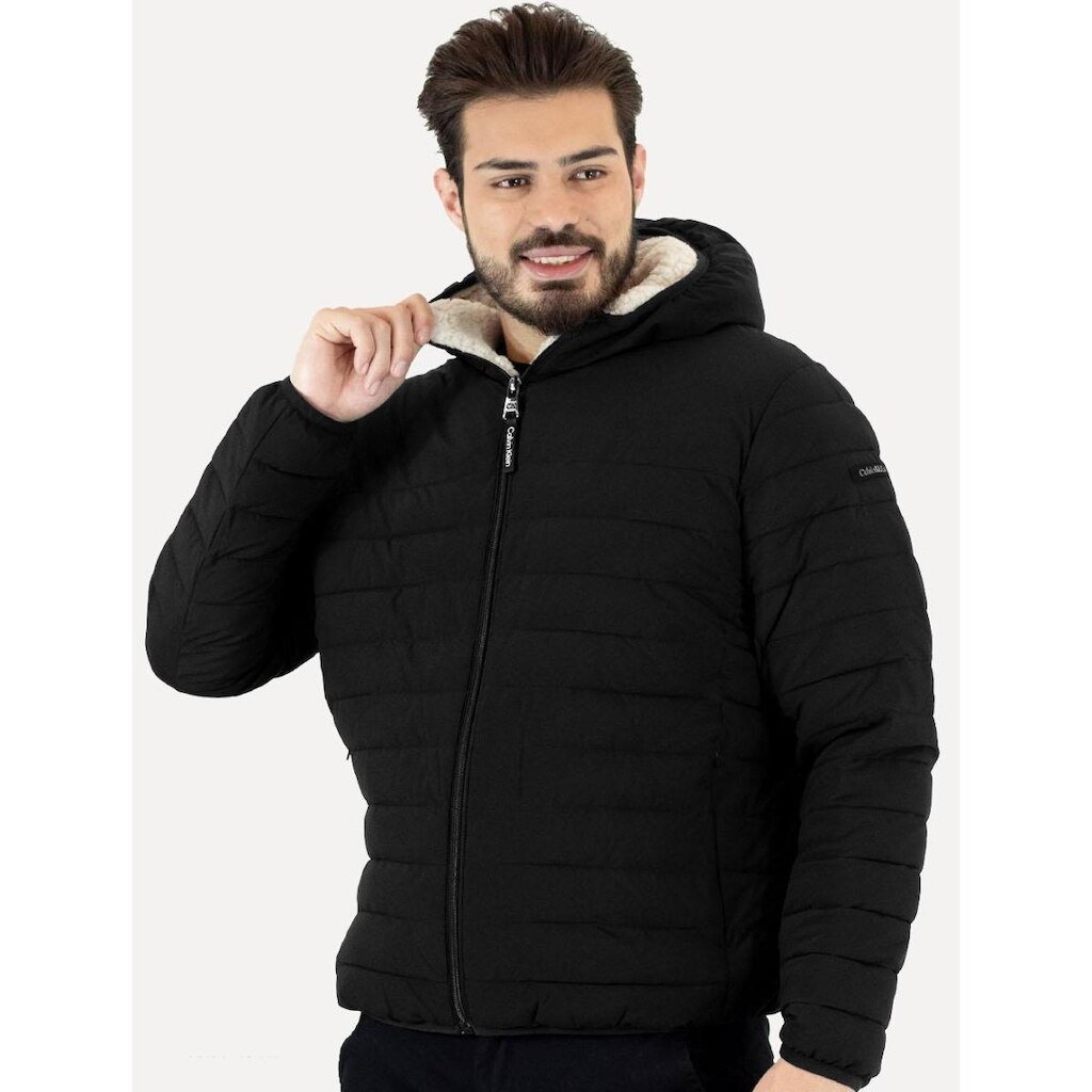 Jaqueta Calvin Klein Masculina Hoodie Matelassê Sherpa Preta