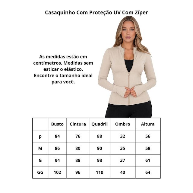 Jaqueta Casaco UV Com Ziper Proteção FPU50 Feminino Branco