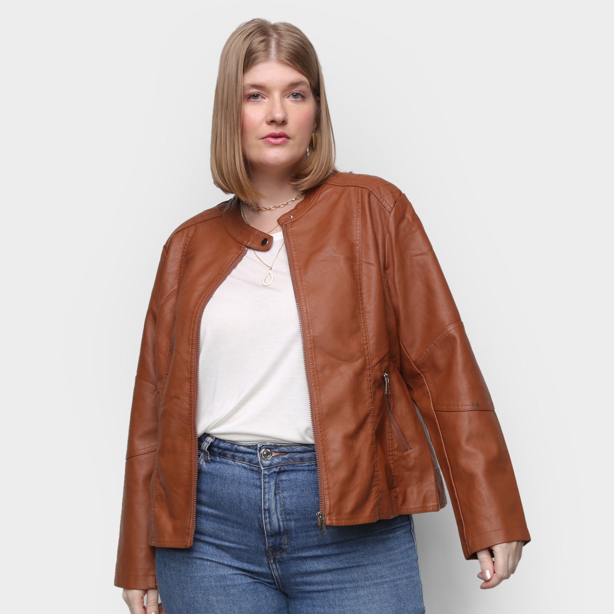 Jaqueta City Lady Plus Size Feminina - Caramelo Menor preço em Jaqueta City Lady Plus Size Feminina - Caramelo