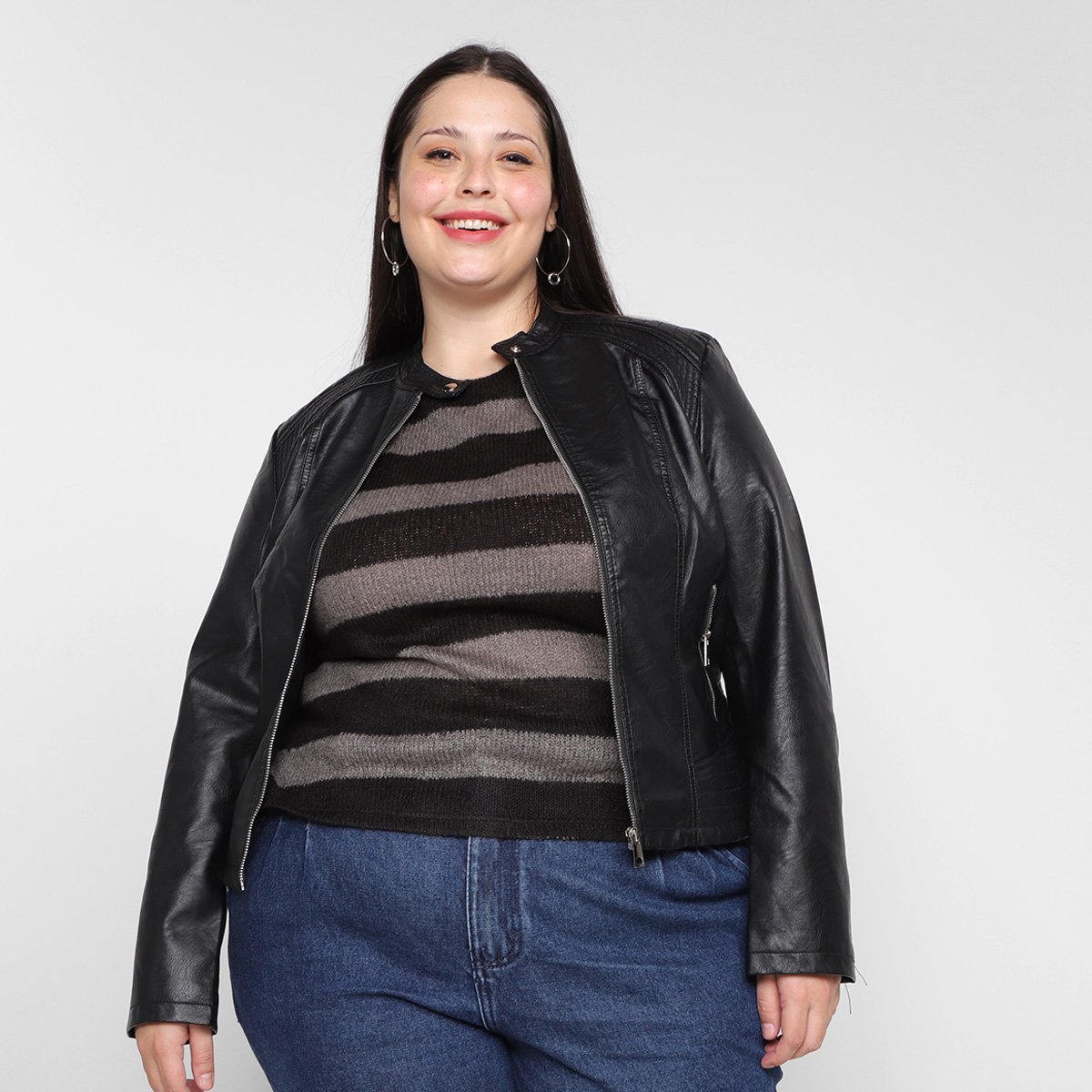 Jaqueta City Lady Plus Size Lisa Feminina - Preto Menor preço em Jaqueta City Lady Plus Size Lisa Feminina - Preto