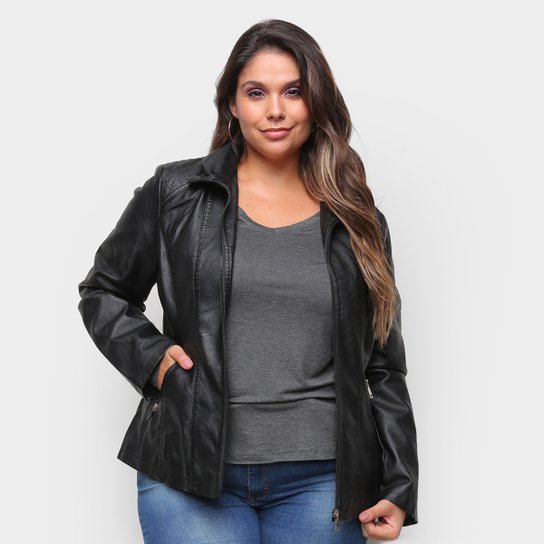 Jaqueta City Lady Plus Size PU Feminina - Preto