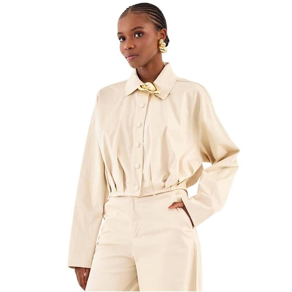 Jaqueta Colcci Loose Com Pregas Bege Taupe Feminina
