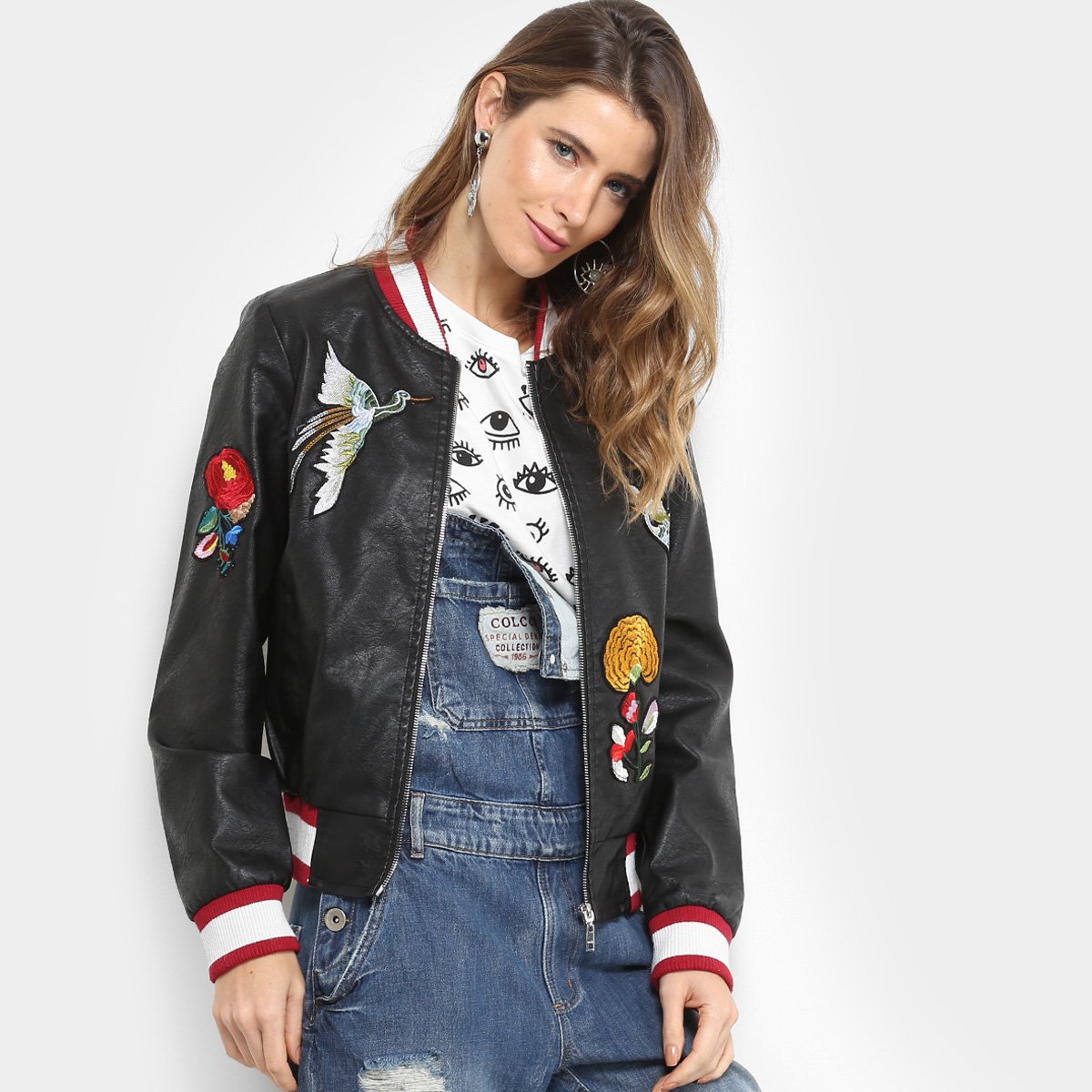 jaqueta com patches feminina
