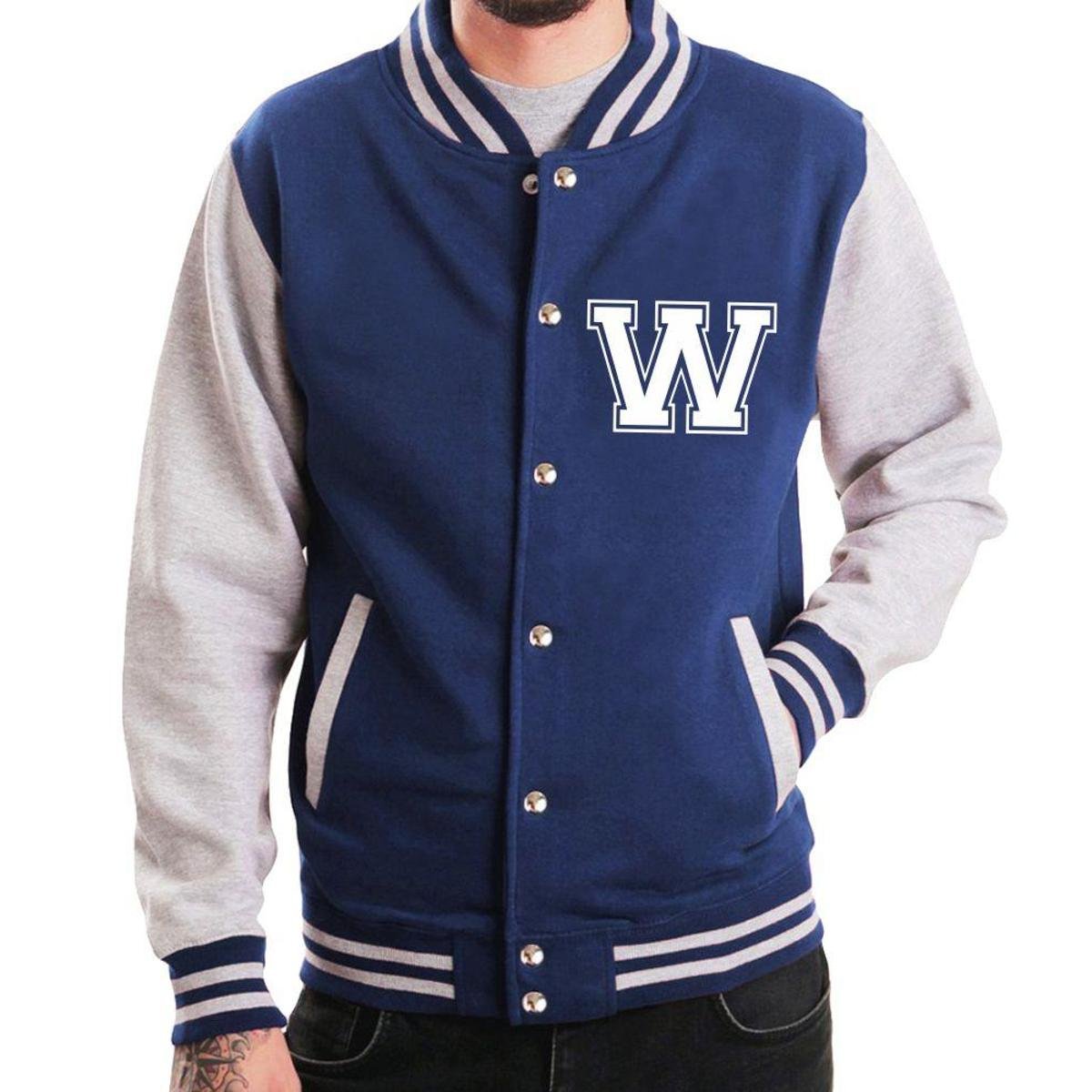 Jaqueta College Masculina Universitária Americana - Letra W - Azul Escuro Menor preço em Jaqueta College Masculina Universitária Americana - Letra W - Azul Escuro