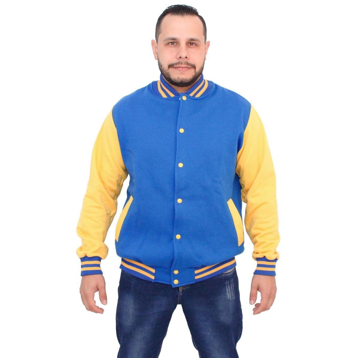 Jaqueta College Moletom Masculina Casaco Colegial - Azul Menor preço em Jaqueta College Moletom Masculina Casaco Colegial - Azul