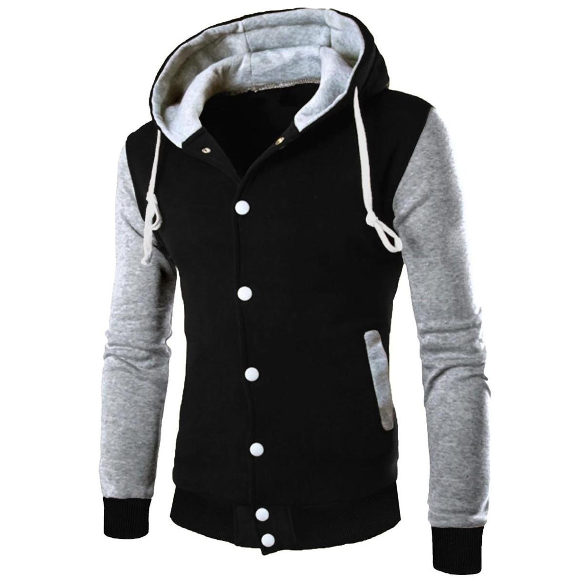 Jaqueta College Moletom Masculina Preta Com Capuz - Preto Menor preço em Jaqueta College Moletom Masculina Preta Com Capuz - Preto