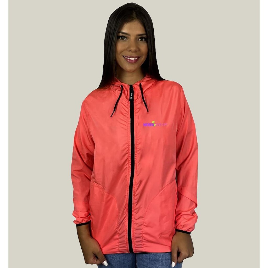 Jaqueta Corta Vento Feminino Academia WSS Brasil Gym Never Give Up