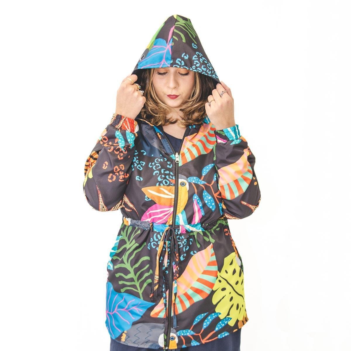 Jaqueta Salto Corta Vento Reversivel Corta Vento Estampa Floral