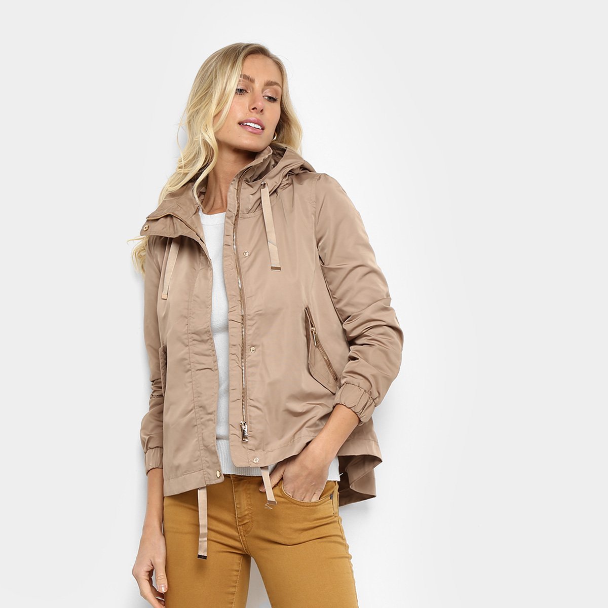 Jaqueta Corta Vento SeV com Capuz Feminina - Bege Menor preço em Jaqueta Corta Vento SeV com Capuz Feminina - Bege