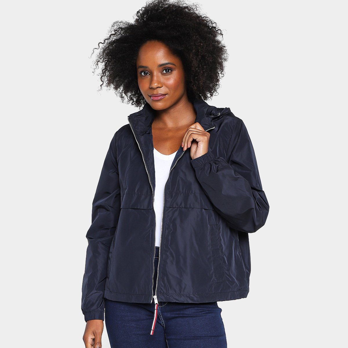 Jaqueta Corta Vento Tommy Hilfiger Transitional Com Capuz Feminina