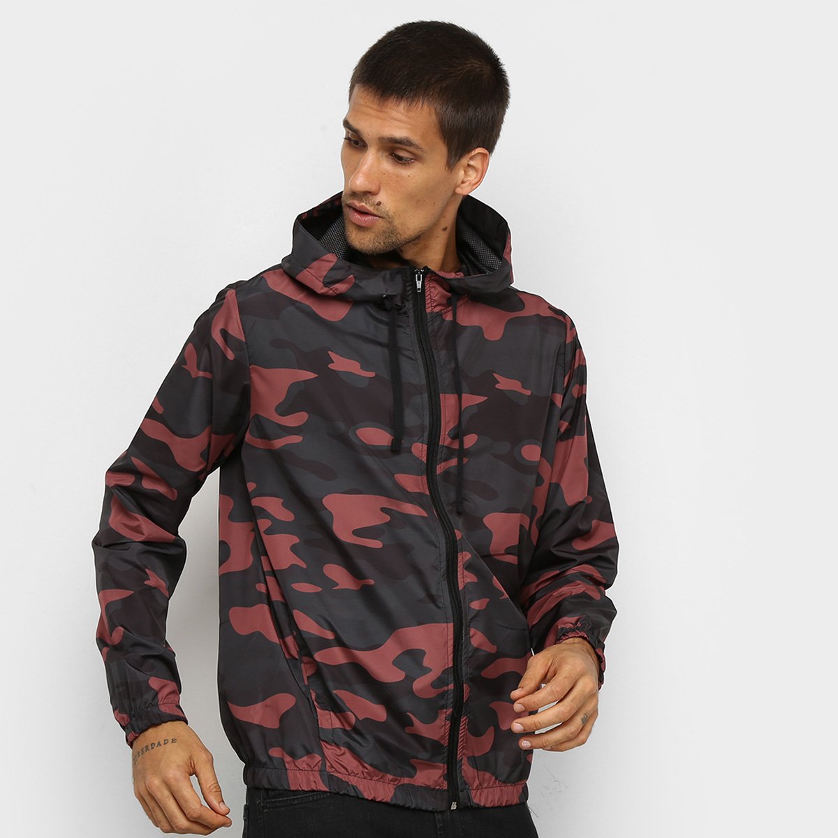 Jaqueta Corta Vento Wall Camuflada Masculina - Chumbo+Vermelho Menor preço em Jaqueta Corta Vento Wall Camuflada Masculina - Chumbo+Vermelho