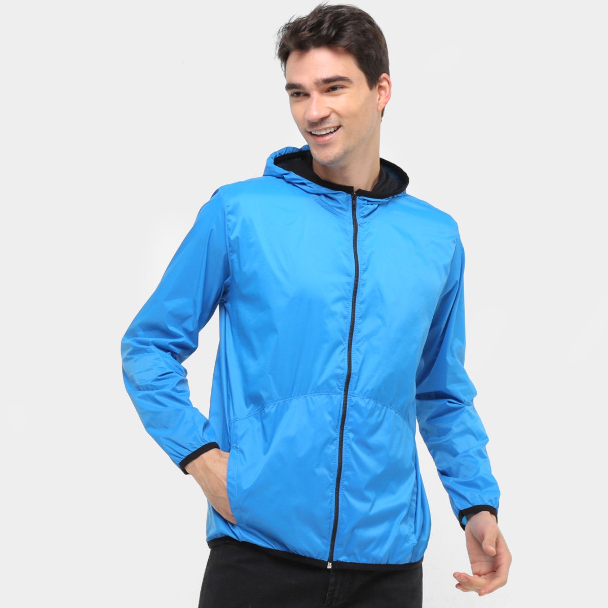 Jaqueta Corta Vento Wall Capuz Masculina - Azul Menor preço em Jaqueta Corta Vento Wall Capuz Masculina - Azul