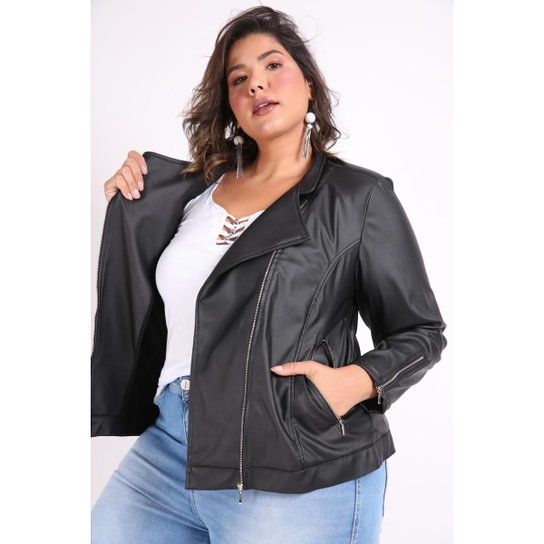 Jaqueta Feminina Plus Casaco De Couro Sintetico Jaqueta Feminina