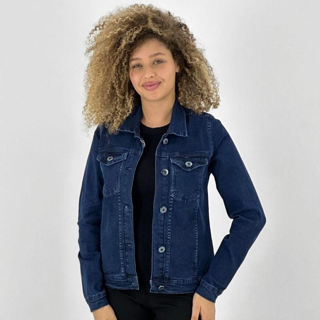 Jaqueta Cris Jeans com Botão Jeans Feminina