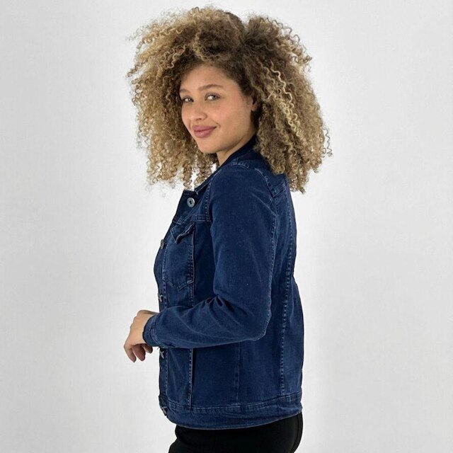 Jaqueta Cris Jeans com Botão Jeans Feminina