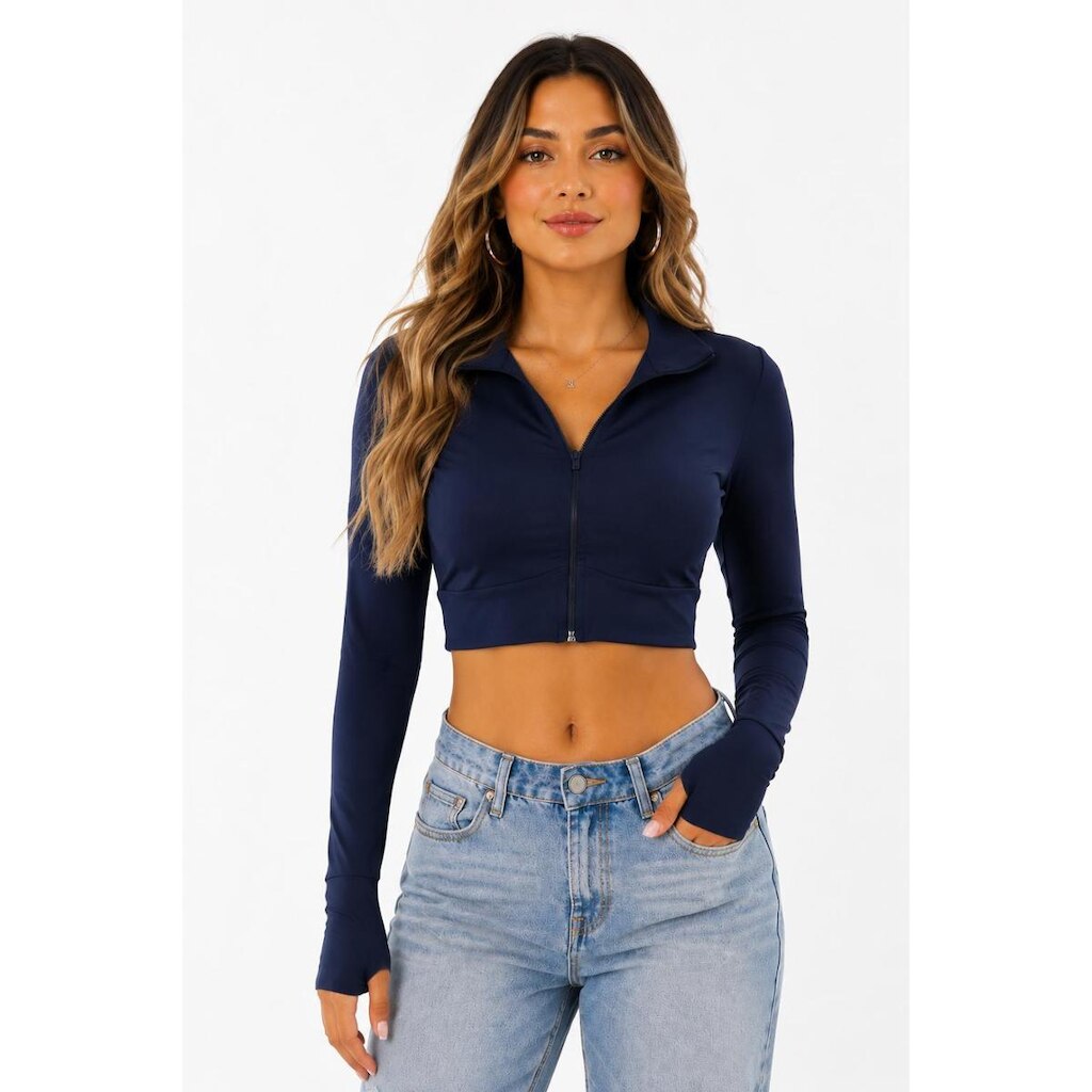 Jaqueta Cropped D Bell Outlet Fashion Performance Azul Marinho