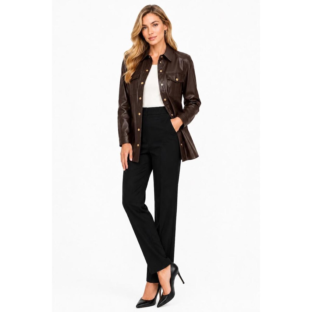 Jaqueta D Bell Outlet Fashion Couro Botões Café