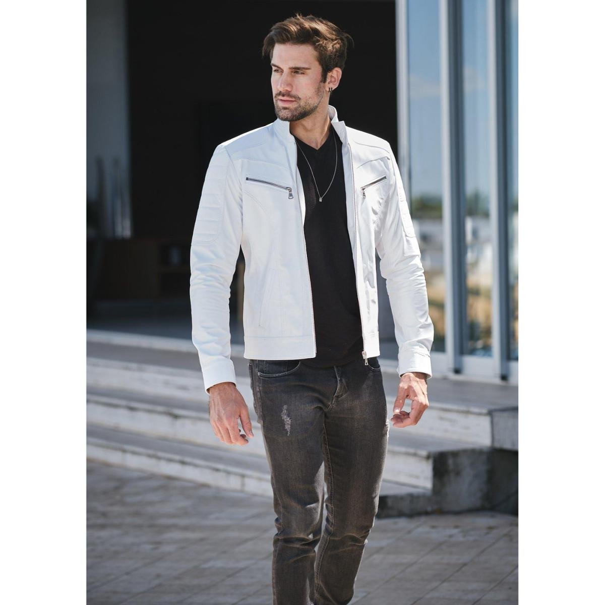 Camiseta Branca Look Masculino Jaqueta Preta KIT Masculino Peças