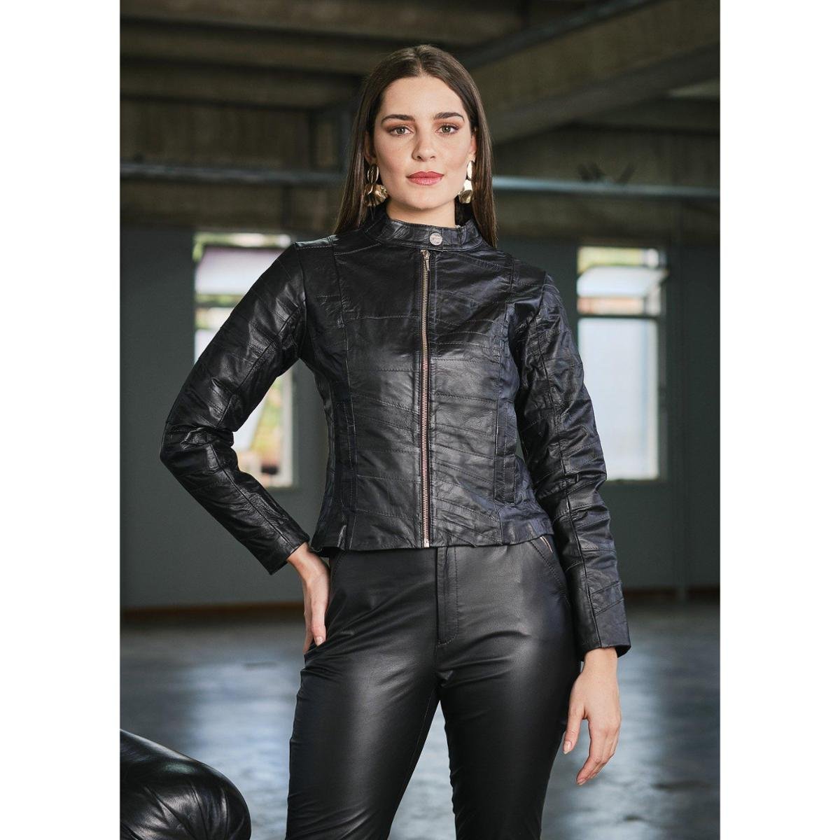 Couro Masculina Jaqueta De Couro Feminina Amaro Gola Padre