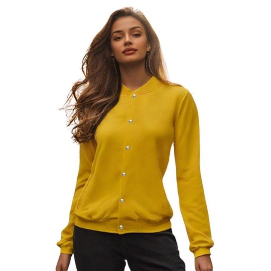 Casaco Moletom Amarelo High Jaqueta De Moletom Feminina Lisa Com