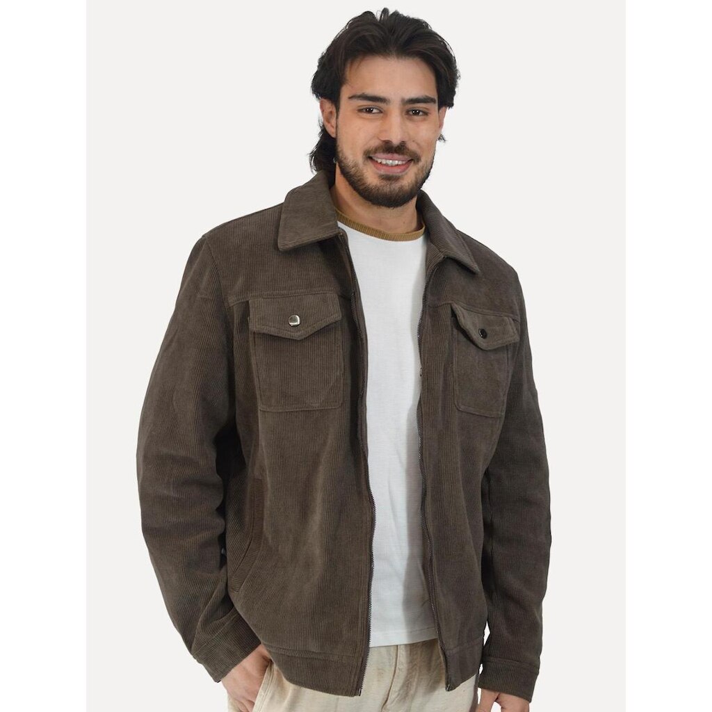 Jaqueta Dixen Masculina Cotelê Canelada Pockets FullZip Marrom