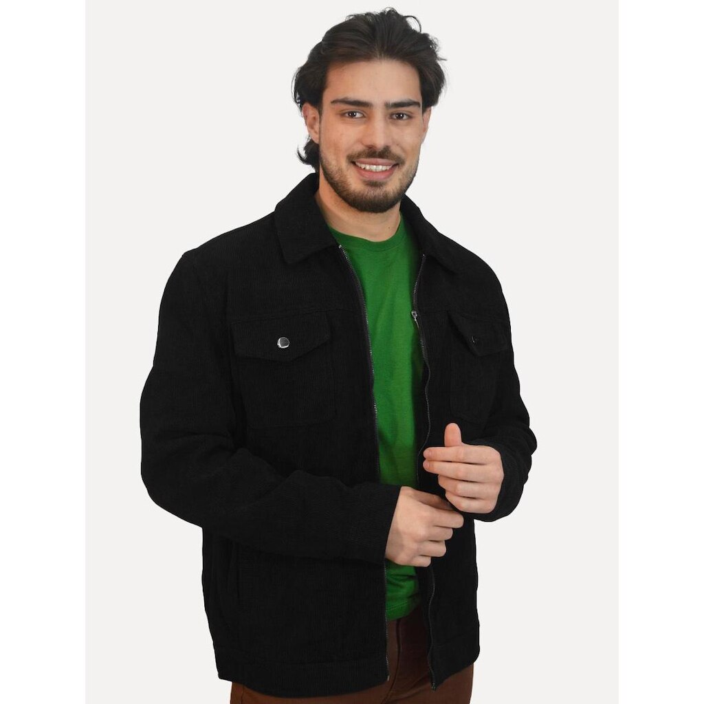 Jaqueta Dixen Masculina Cotelê Canelada Pockets FullZip Preta
