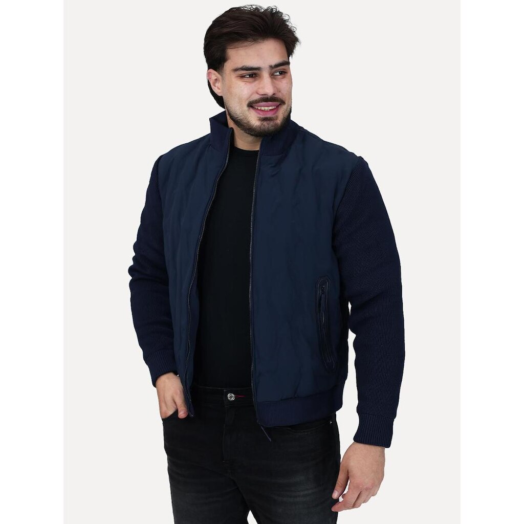 Jaqueta Dixen Masculina Nylon Manga Ribana Pocket Zip Azul Marinho