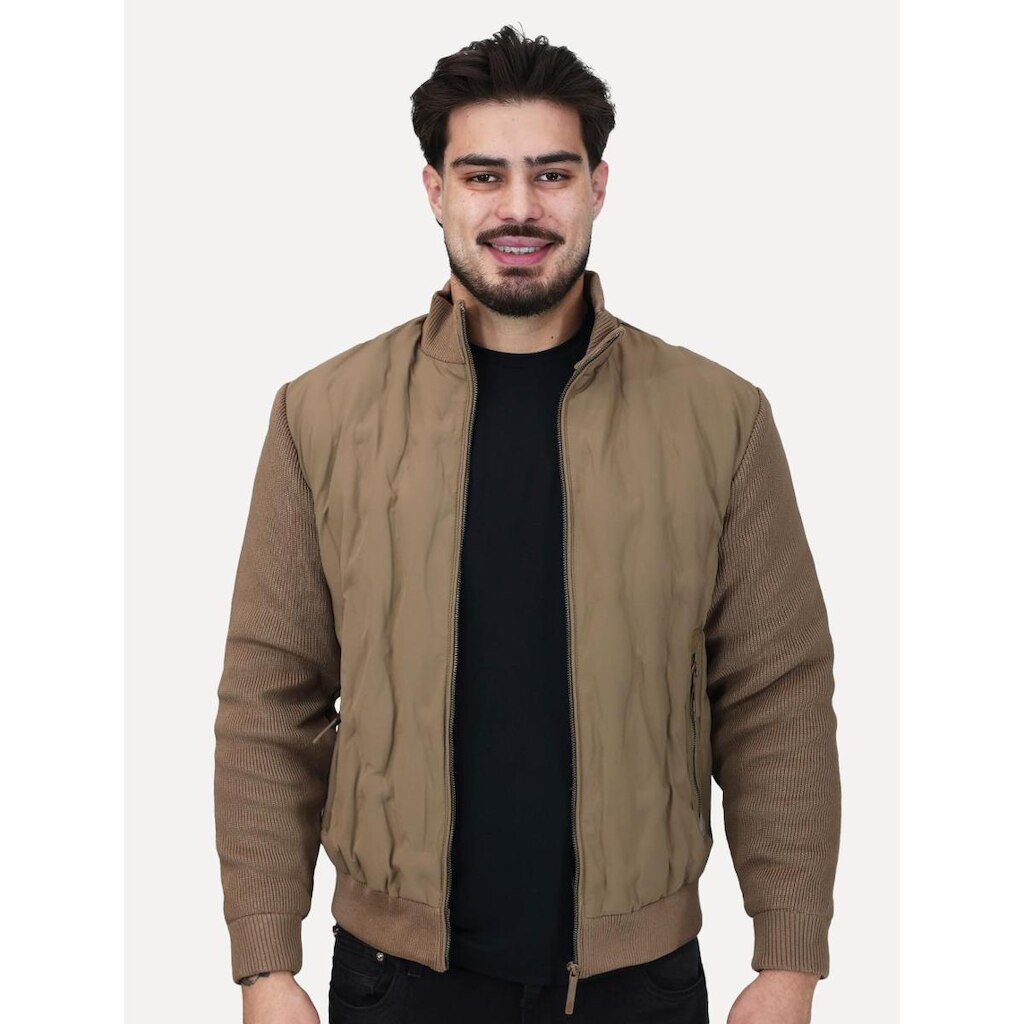 Jaqueta Dixen Masculina Nylon Manga Ribana Pocket Zip Cáqui