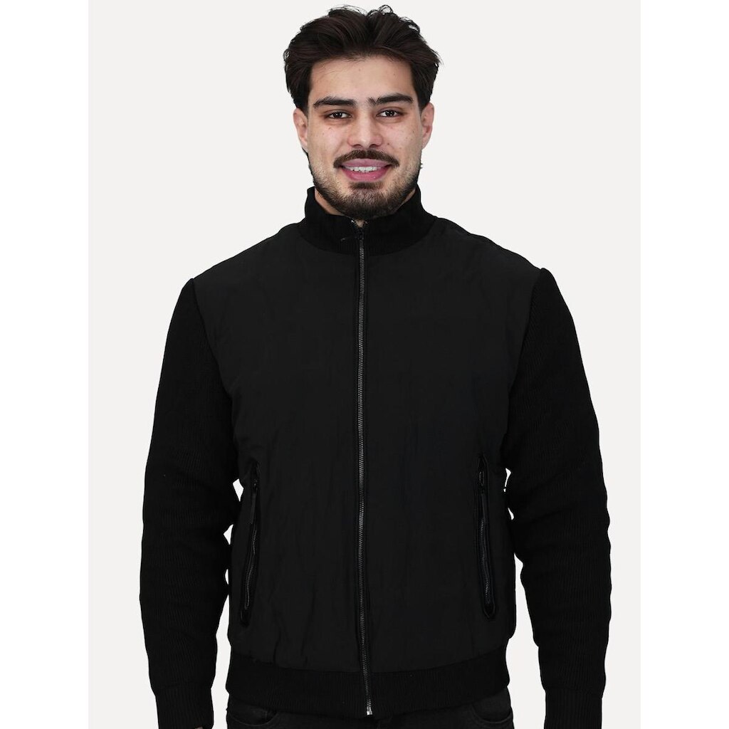 Jaqueta Dixen Masculina Nylon Manga Ribana Pocket Zip Preta
