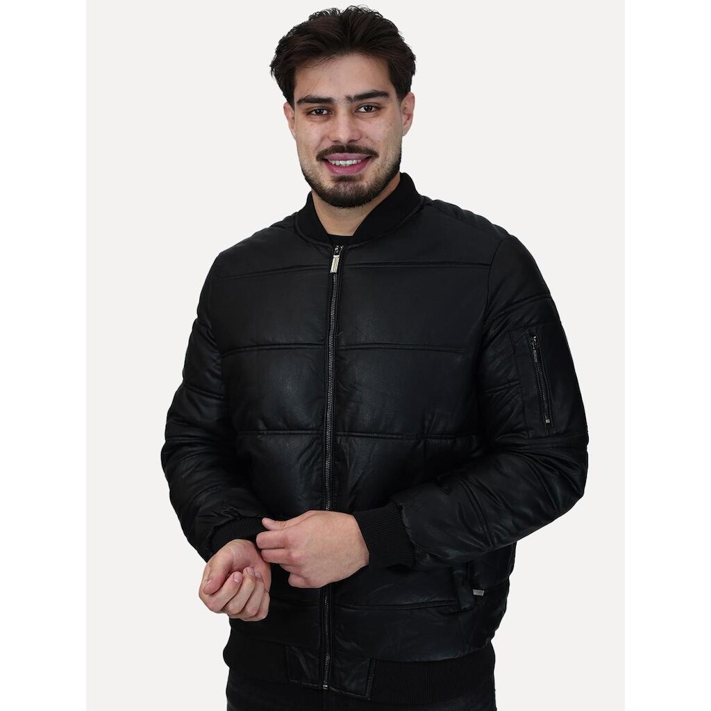 Jaqueta Dixen Masculina PU Manga Zíper Frontal Preto