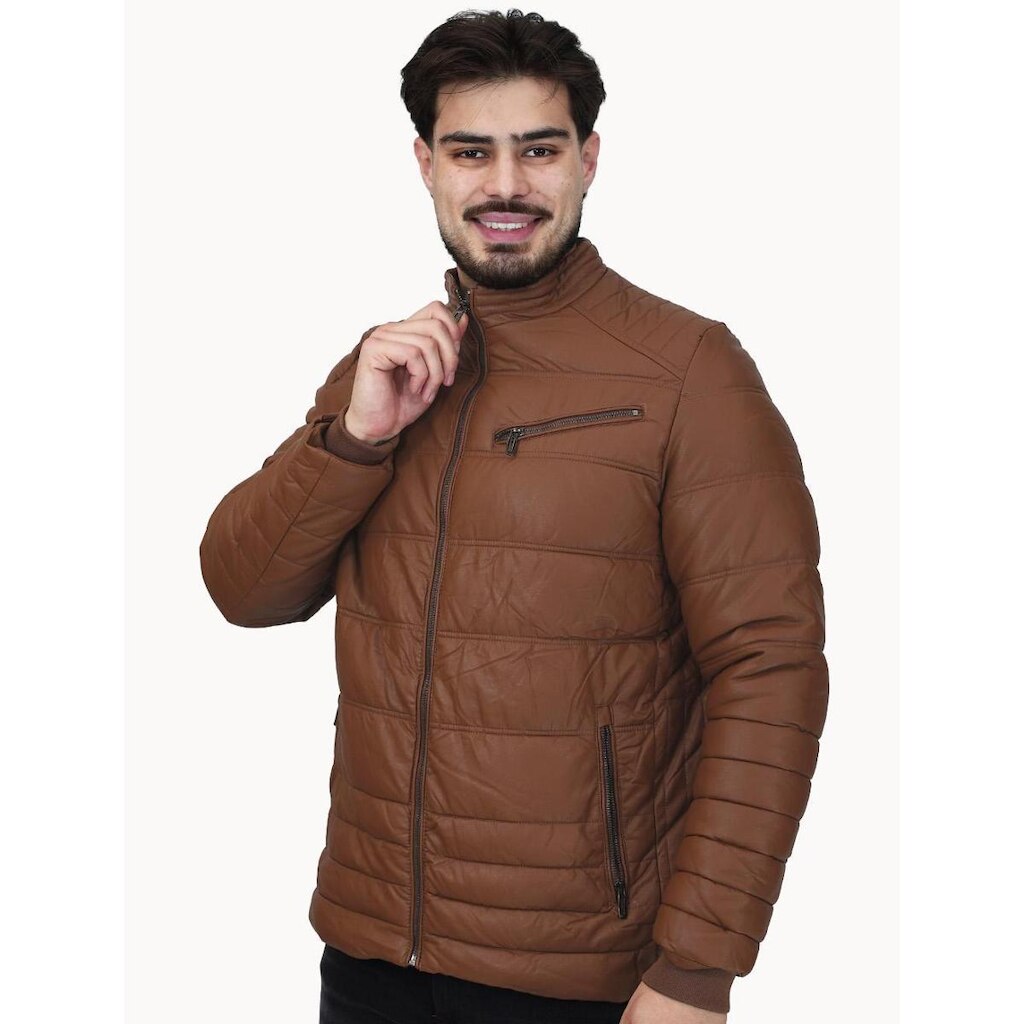 Jaqueta Dixen Masculina PU Zíper Frontal Café
