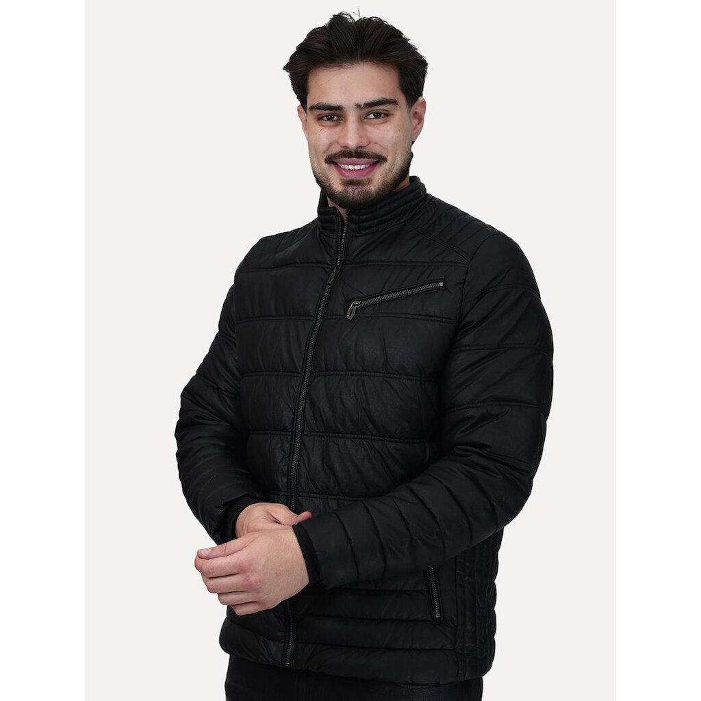 Jaqueta Dixen Masculina PU Zíper Frontal Preto