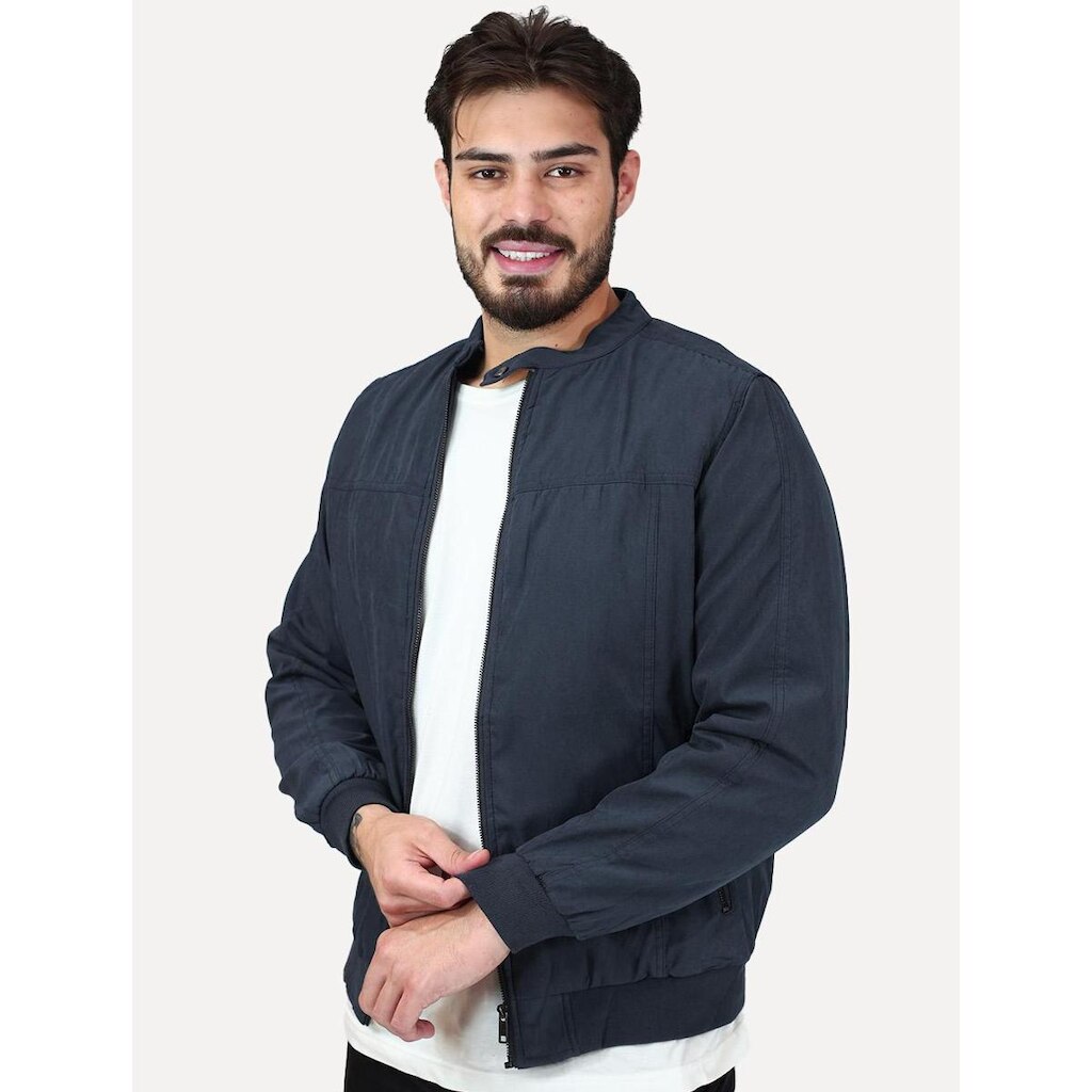 Jaqueta Dixen Masculina Sarja Forrada Zíper Frontal Azul Marinho