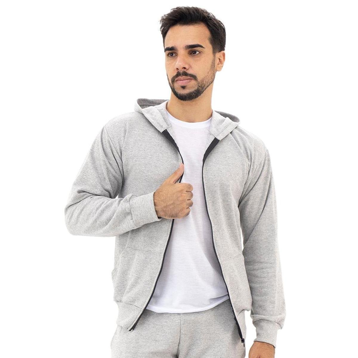 Jaqueta Dpontes Lisa Básica Moletom Masculina - Cinza Claro Menor preço em Jaqueta Dpontes Lisa Básica Moletom Masculina - Cinza Claro