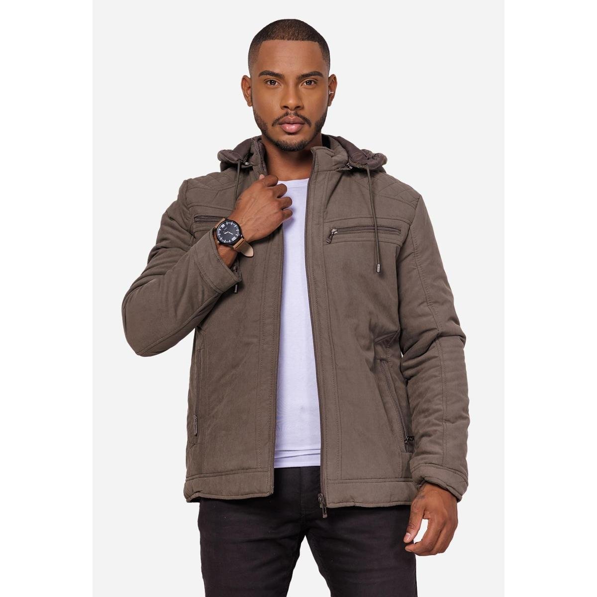 Jaqueta Dupla Face La'Oase Elegante Capuz Removível Masculino