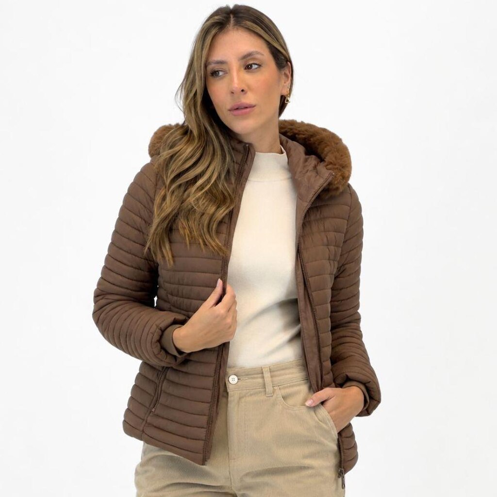 Jaqueta Dyordhana Puffer em Nylon com Capuz Feminina