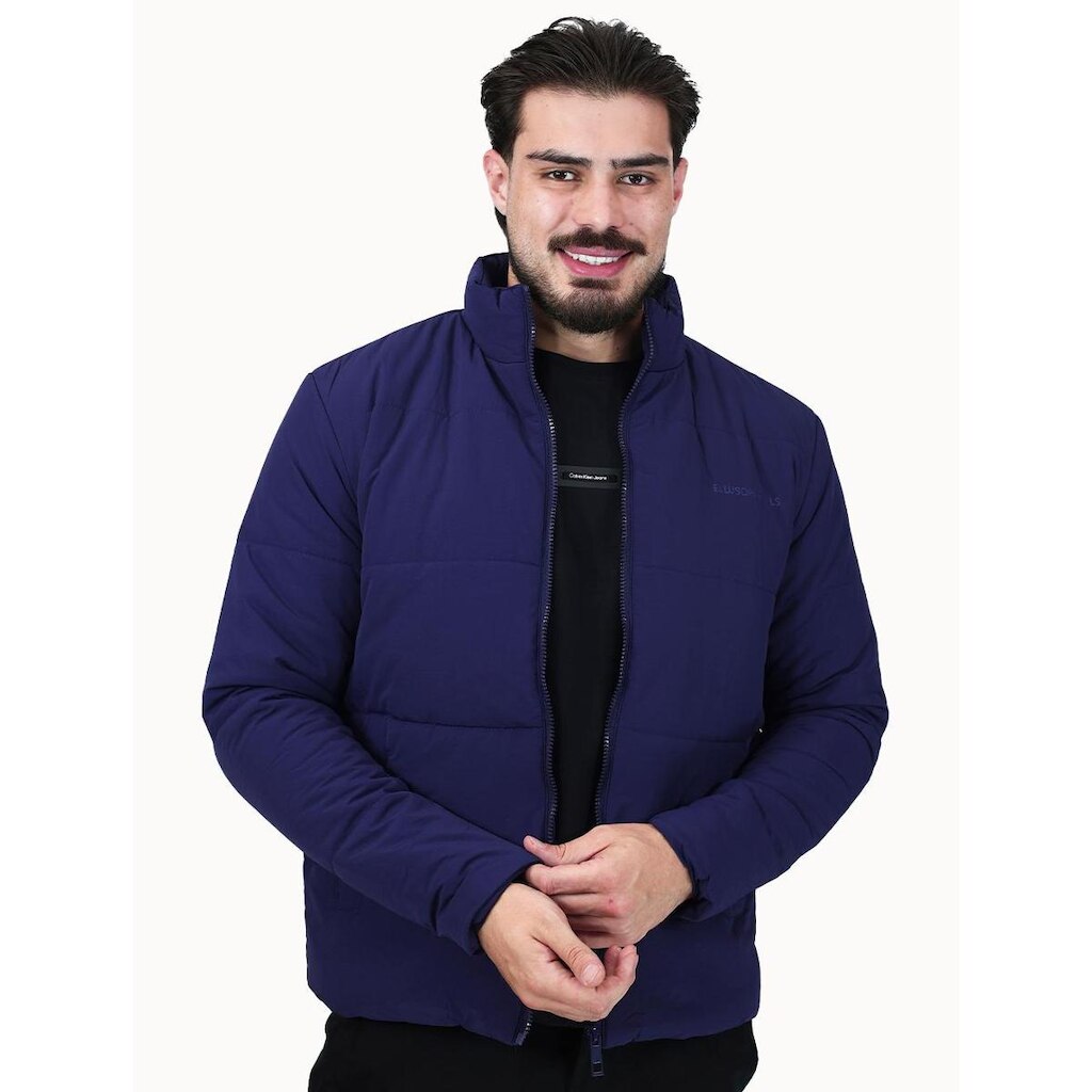 Jaqueta Ellus Masculina Nylon Puffer Wrinkle Azul Marinho