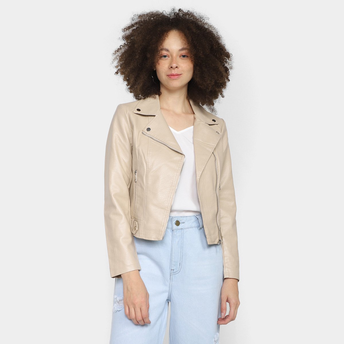 Jaqueta Facinelli Biker Feminina - Areia Menor preço em Jaqueta Facinelli Biker Feminina - Areia