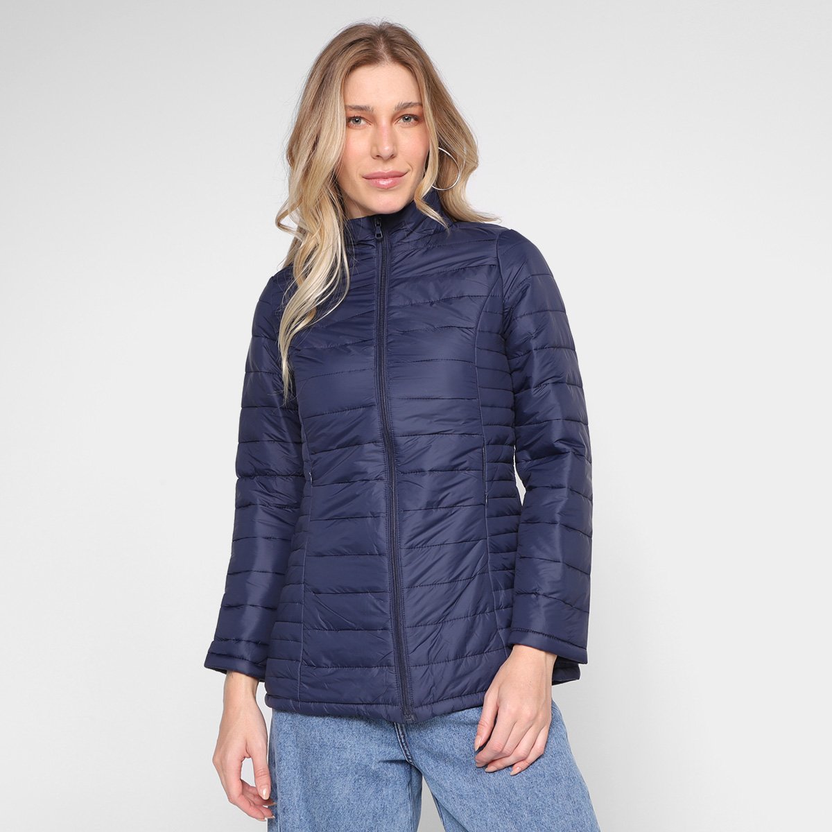 Jaqueta Facinelli Nylon Alongada Feminina - Azul Claro Menor preço em Jaqueta Facinelli Nylon Alongada Feminina - Azul Claro