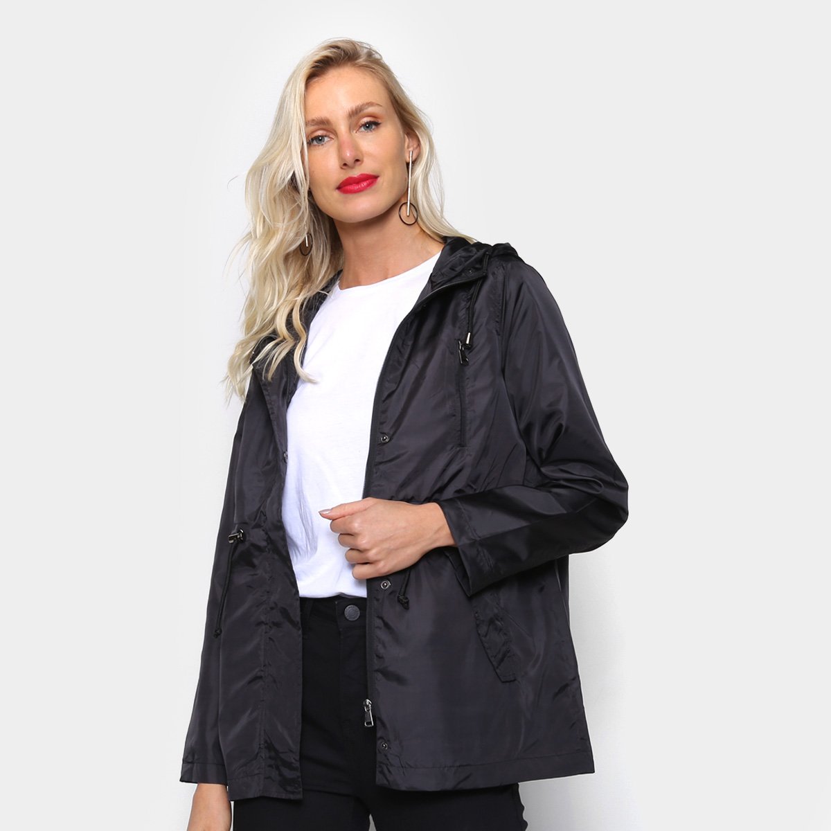 Jaqueta Facinelli Nylon Parka Com Capuz Alongada Feminina - Preto Menor preço em Jaqueta Facinelli Nylon Parka Com Capuz Alongada Feminina - Preto