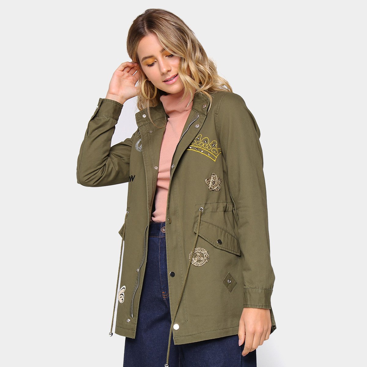 Jaqueta Facinelli Parka Patches Feminina - Verde Menor preço em Jaqueta Facinelli Parka Patches Feminina - Verde